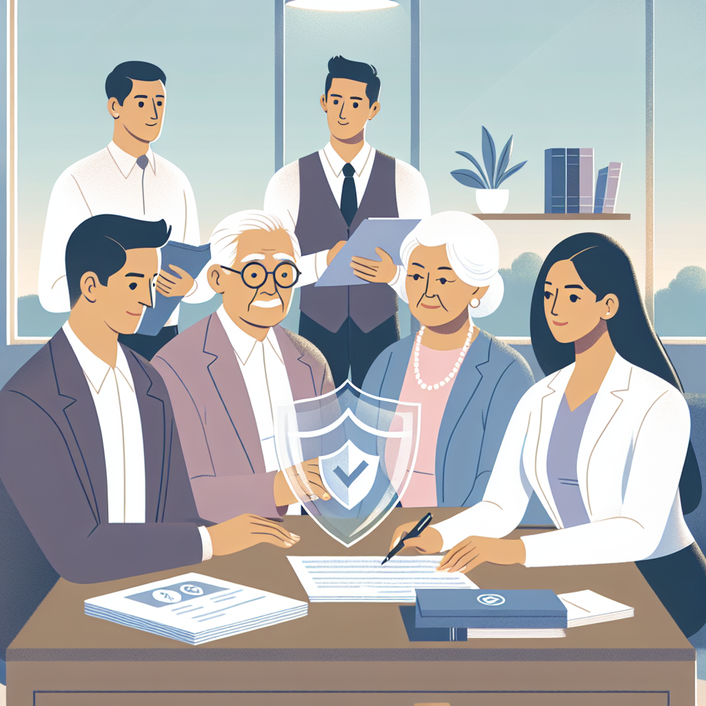 Illustration of a family around a table signing a legal document